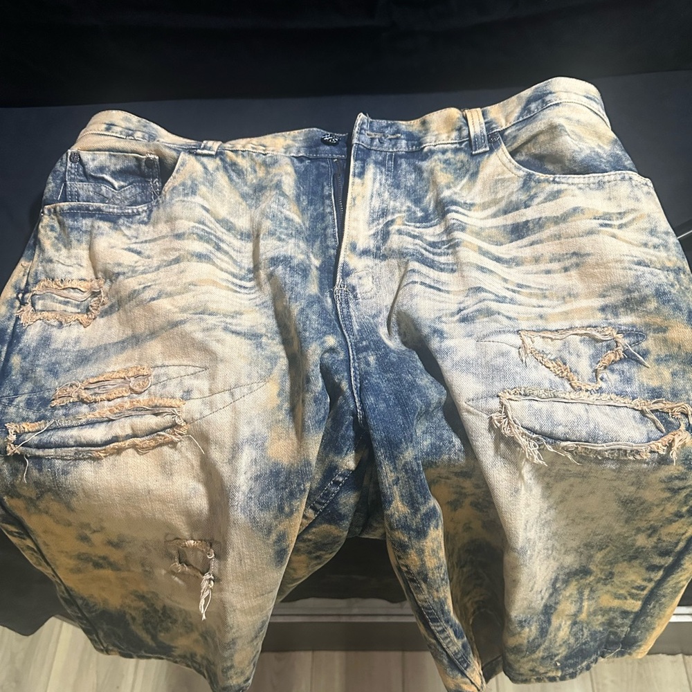 Distressed Blue and Tan Men's Shorts-Jake slim fit size 42